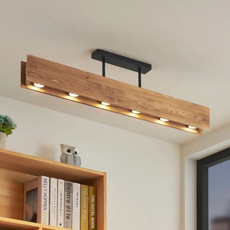 Lindby Deckenleuchte Malwin Wood GU10 100 cm, 6-flammig