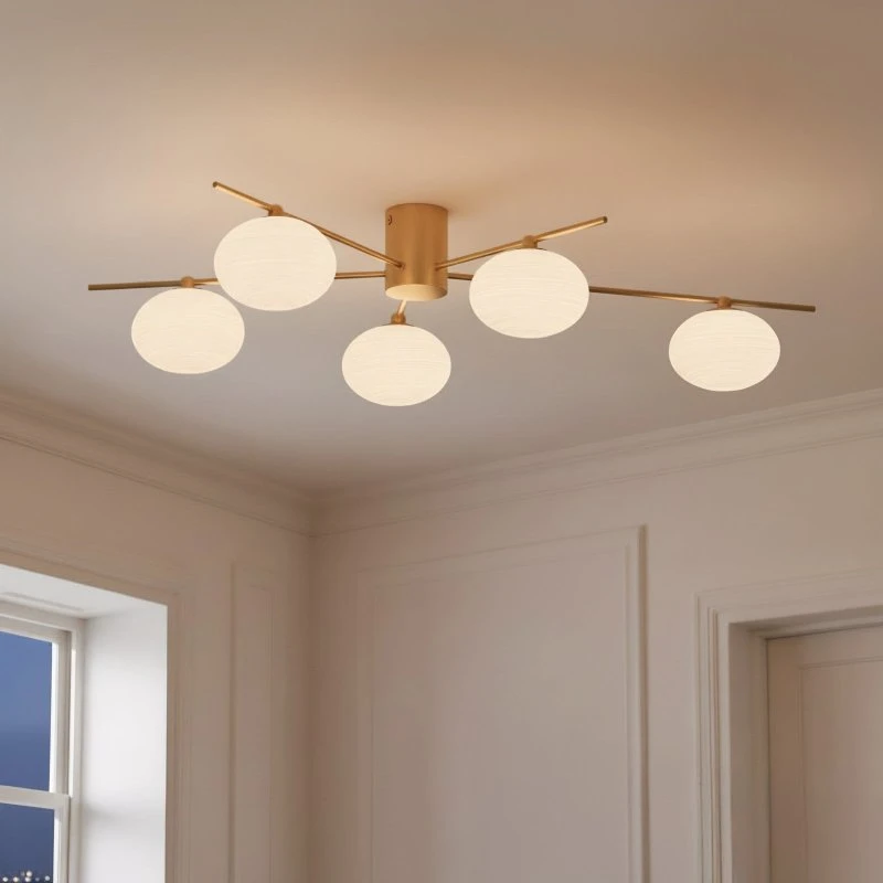 Lindby Valisa 5 Deckenleuchte Gold - 5-flammig mit Glas-Schirmen