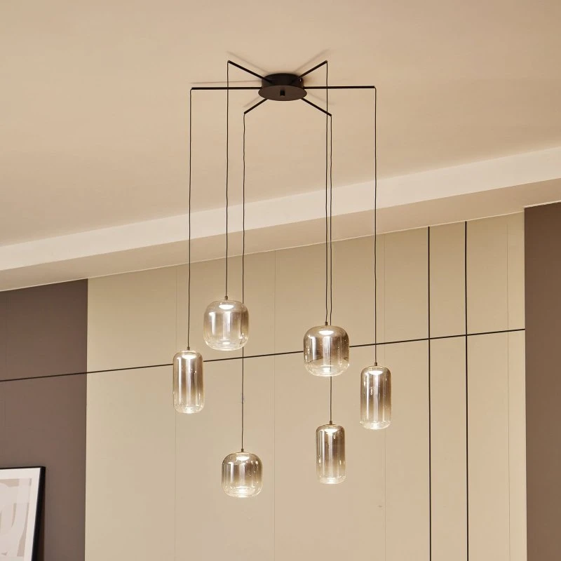Lucande Avelina 6-flammige LED-Pendelleuchte, Rauchgrau, 77 cm