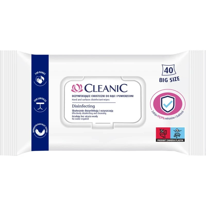 Cleanic Desinfektionstücher für Hände und Oberflächen, 40 Stück