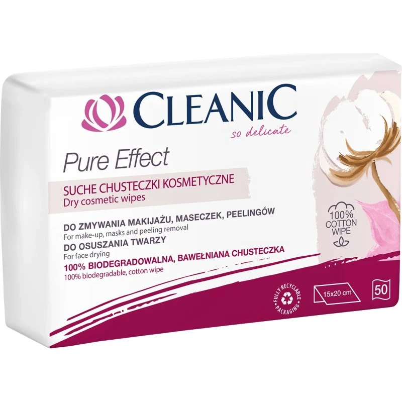Cleanic Pure Effect Trockene Kosmetiktücher, Biologisch Abbaubar, 50 Stk.