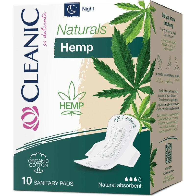 Cleanic Naturals Hemp Damenbinden Bio-Baumwolle & Hanf, Night, 10 Stk.