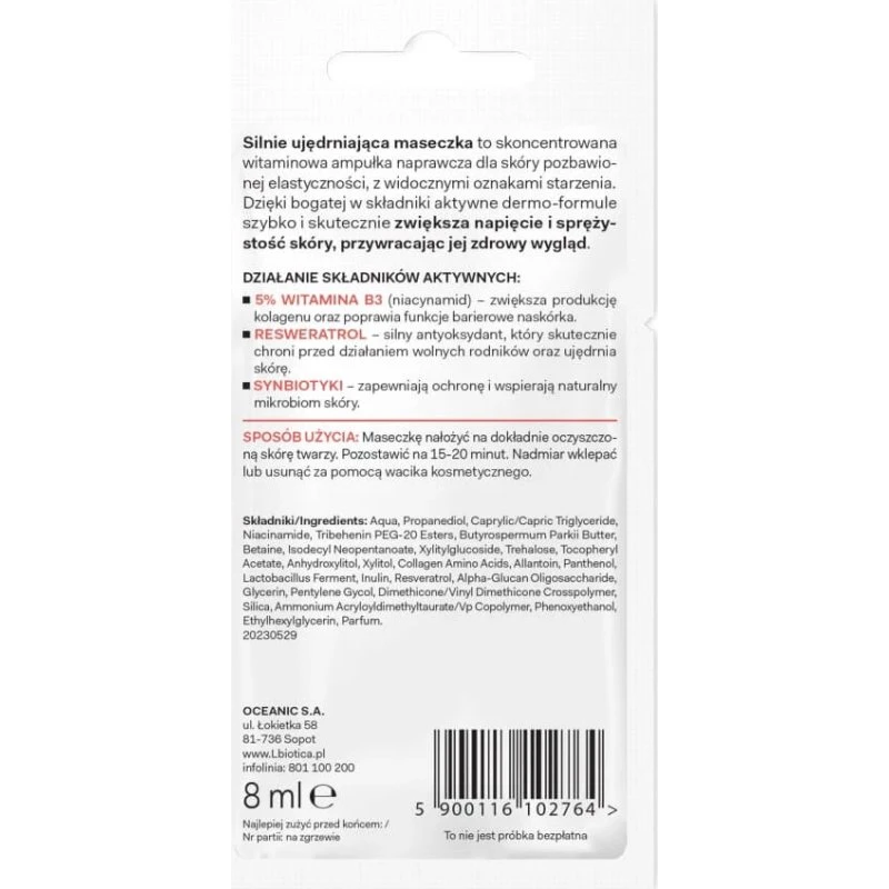 L Biotica Dermomask Straffende Gesichtsmaske mit Vitamin B3, 8 ml