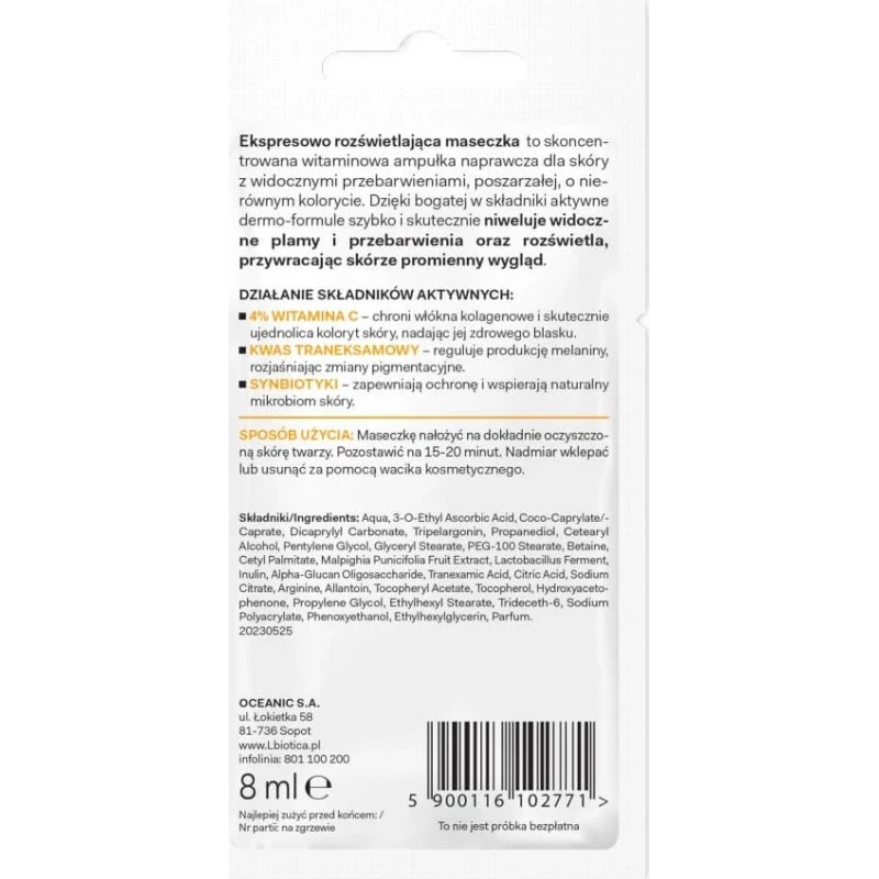 L Biotica Dermomask Vitamin C Gesichtsmaske zur Aufhellung, 8 ml