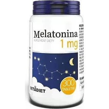 VITADIET Melatonin 1mg - 300 Tabletten zur Unterstützung des Schlafrhythmus