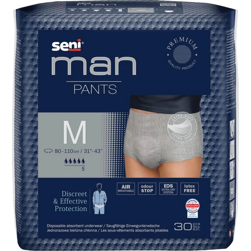 Seni Man Pants Saugfähige Slips für Männer, M, 80-110 cm, 30 Stk.