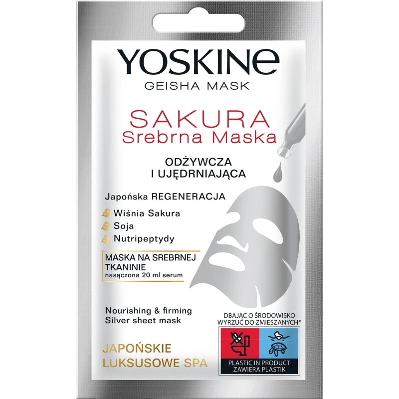 Yoskine Geisha Mask Sakura Silberne Stoffmaske, 20 ml