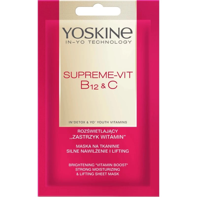 Yoskine Supreme-Vit B12 + C Tuchmaske, feuchtigkeitsspendend & straffend