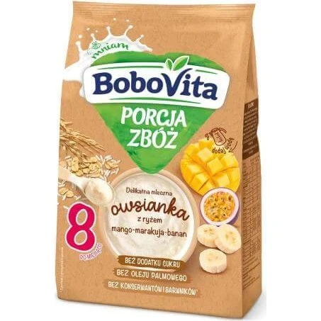 BoboVita Getreidebrei Milchhaferflocken mit Reis, Mango-Maracuja-Banane, 210g