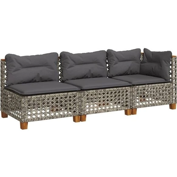 vidaXL Gartensofa 3-Sitzer Grau PE-Rattan 3033227-2