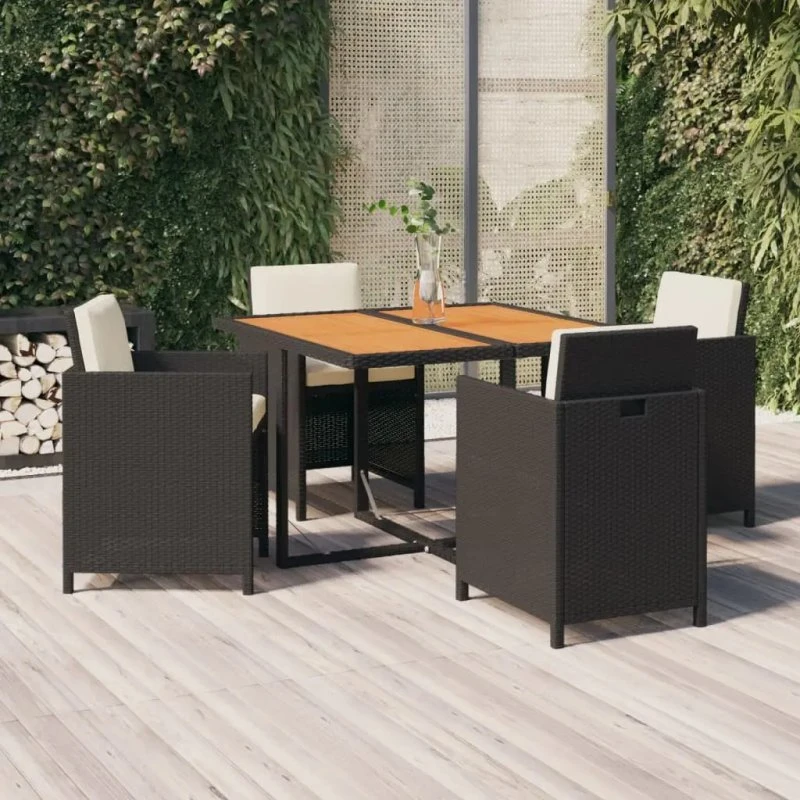 vidaXL 5-tlg. Garten-Essgruppe Poly Rattan Schwarz