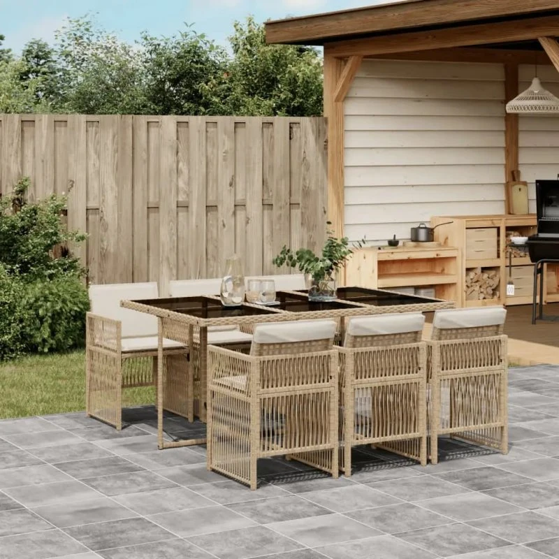 vidaXL 7-tlg. Garten-Essgruppe Beige Poly Rattan
