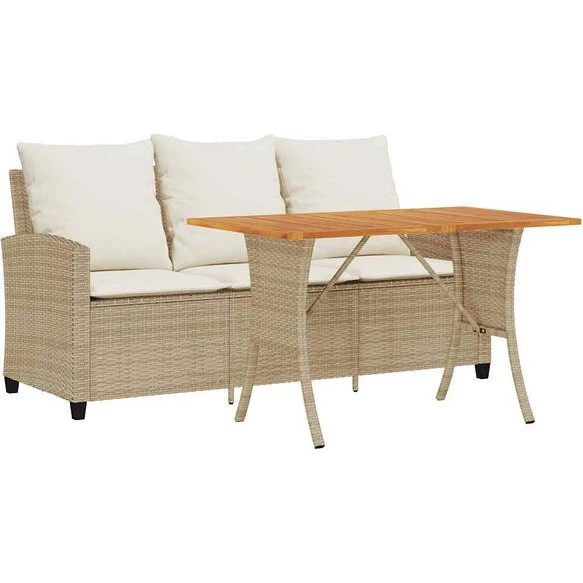 vidaXL 3-Sitzer-Gartensofa Beige Poly Rattan mit Tisch