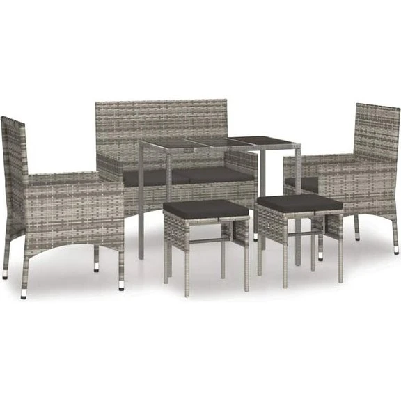 vidaXL 6-tlg. Garten-Lounge-Set Grau Poly Rattan
