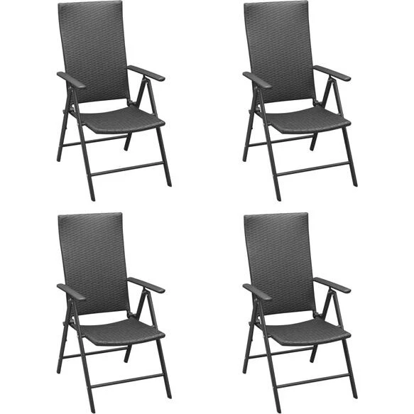 vidaXL Gartenstühle 4er Set Poly Rattan Schwarz