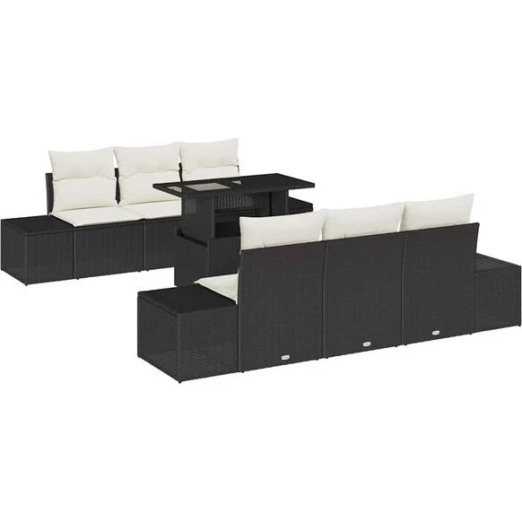 vidaXL Garten-Sofa-Set 7-teilig Schwarz/Creme Rattan