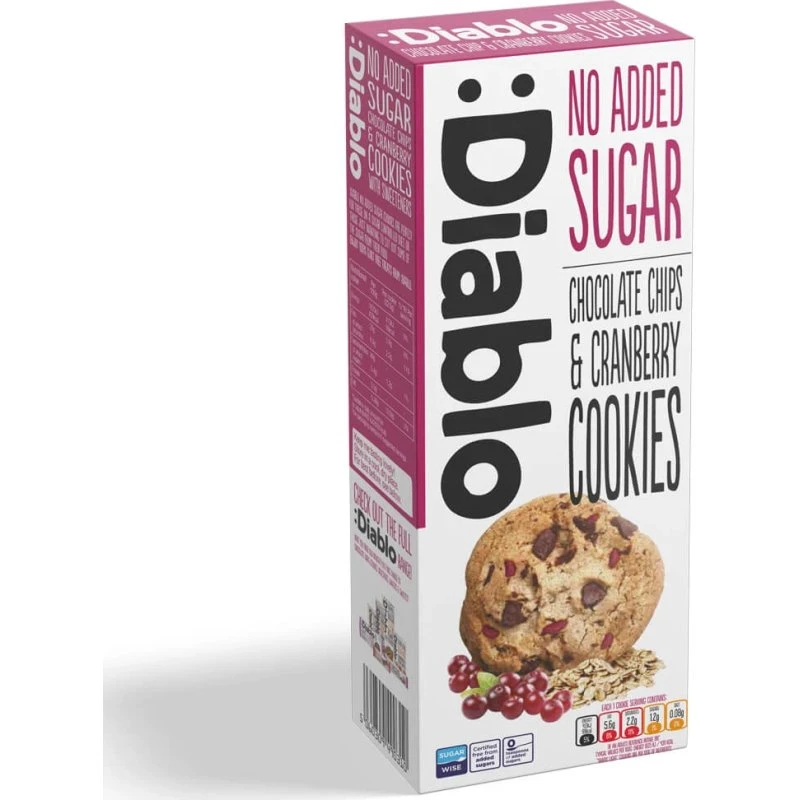 Diablo Zuckerfreie Kekse mit Schokoladenstückchen und Preiselbeeren, 135 g