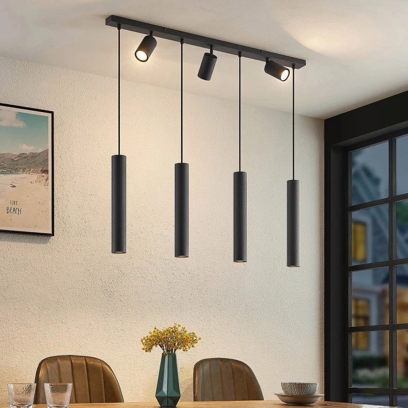 Lindby Pendelleuchte Sanad L100 Sand Black, 7-flammig, 100 cm
