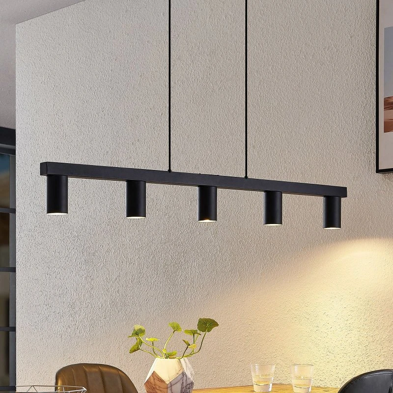 Lindby Baliko 5 Pendelleuchte Schwarz, 116 cm, 5-flammig, GU10