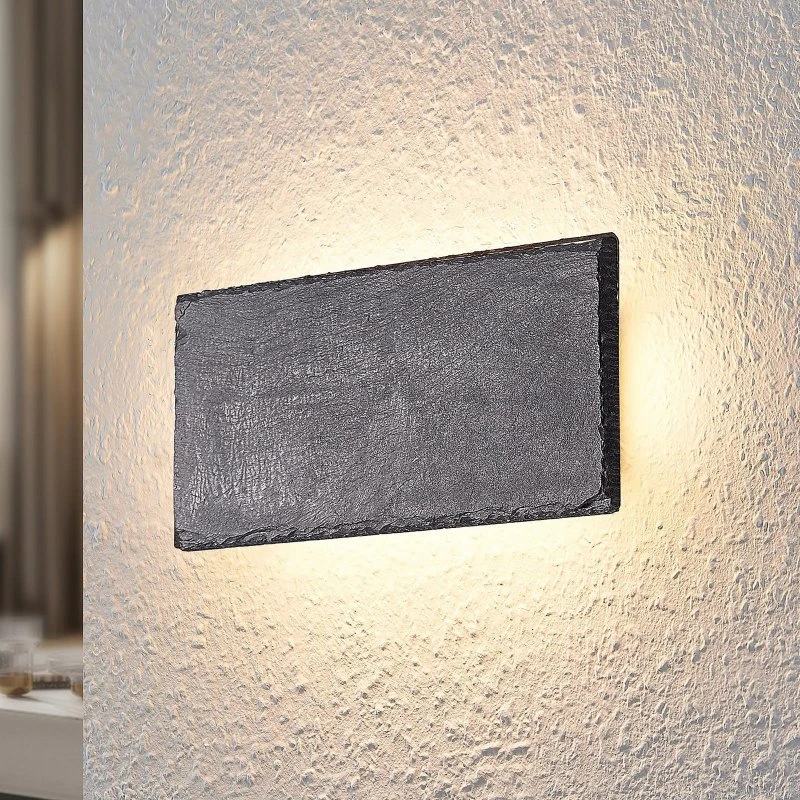 Lindby LED-Wandleuchte Peetu, 22 cm, Schiefer & Eisen, dimmbar
