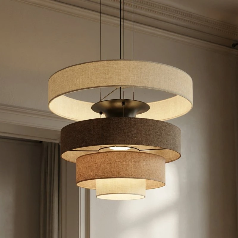 Lucande Peldano LED-Hängelampe, braun/beige, Ø 50 cm, step-dim