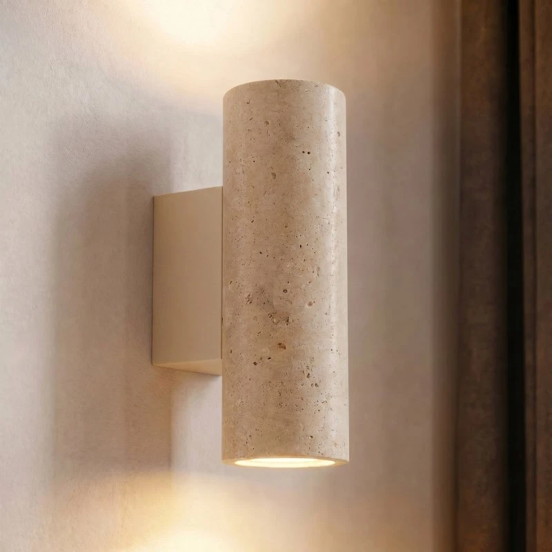 Lucande Wandleuchte Tavira aus Travertin, Up/Down, Beige