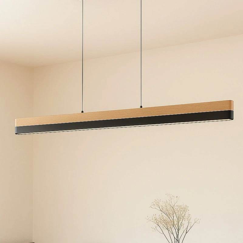 Lucande Holven LED-Pendelleuchte, Holz & Eisen, CCT, 113 cm