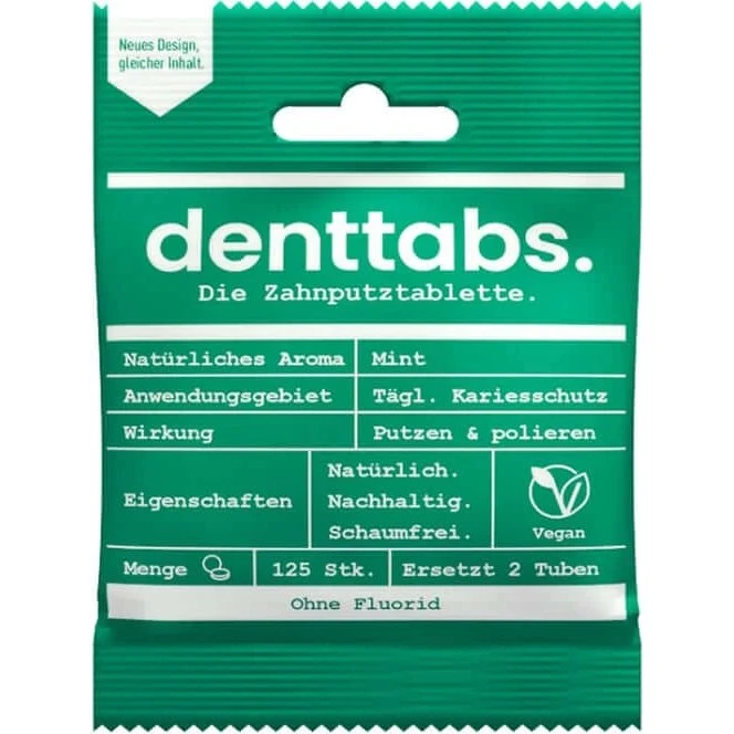 DENTTABS Zahnputztabletten Stevia-Mint, fluoridfrei, 125 Stück