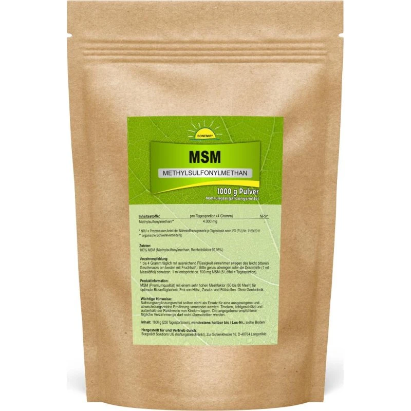 Bonemis® Premium MSM Pulver 1 kg, 99,95% Reinheit, 60-80 Mesh