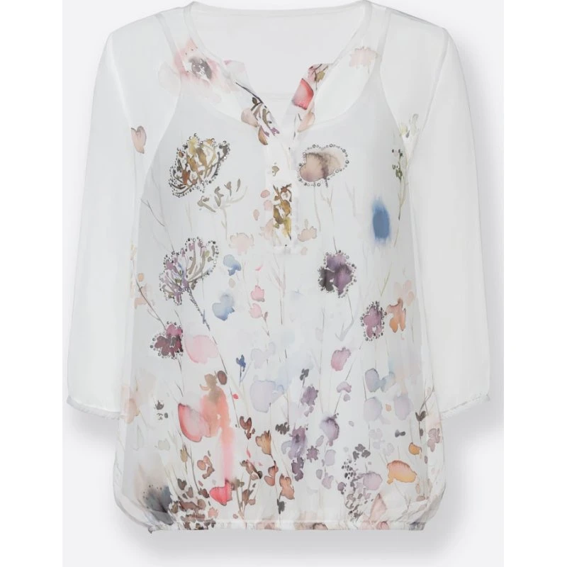 MARIANNA Ecru-Chiffonbluse mit Metall-Details