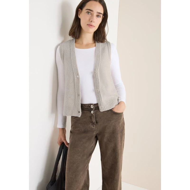 CECIL Bouclé-Westen in Beige mit V-Ausschnitt