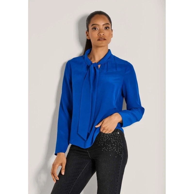 Madeleine Royalblau Seidenbluse V-Ausschnitt Schluppe