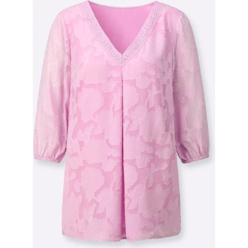 Lady Longbluse rosé mit Spitzenverzierung