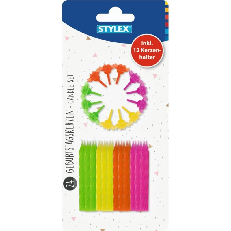 STYLEX Geburtstagskerzen 24er Set mit Haltern