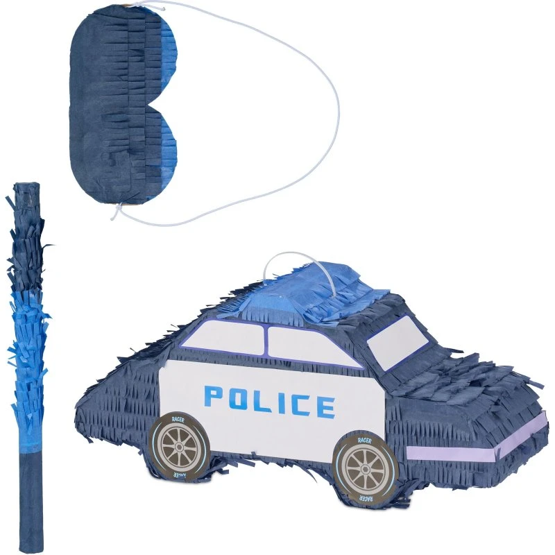 3-tlg. Pinata Polizei in Blau mit Stab & Maske