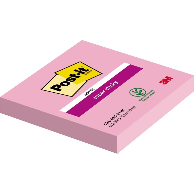 Post-it Super Sticky Notes 76 x 76 mm, pink, 90 Blatt/Block