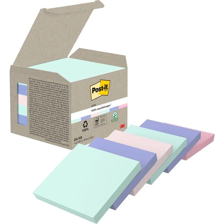 Post-it Recycling Notes 76x76 mm, 100 Blatt, mehrfarbig