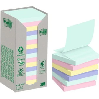Post-it® Recycling Z-Notes, 76 x 76 mm, 16 Blöcke, sortiert