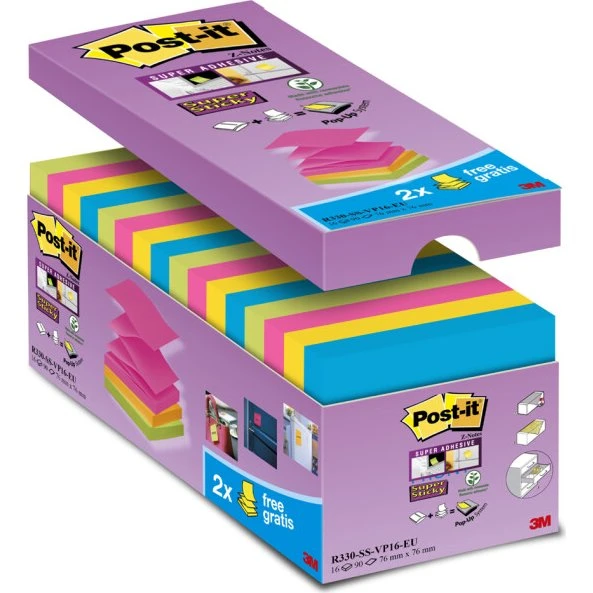 Post-it Super Sticky Z-Notes 76x76 mm, 20+4, Farbsortiert