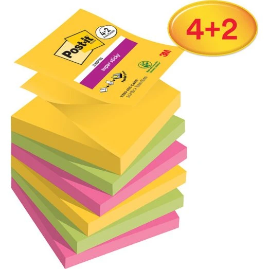 Post-it Super Sticky Z-Notes Carnival Collection, 76x76 mm, 4+2