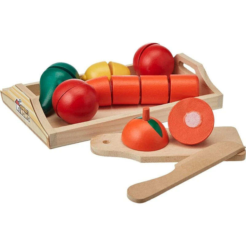 Happy People Holztablett mit Obst & Gemüse zum Schneiden