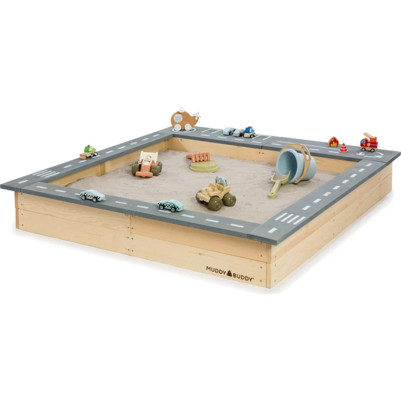 MUDDY BUDDY® Highway Hero Holz-Sandkasten 135 x 125 cm