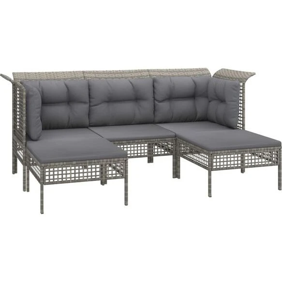 vidaXL 5-teilig Garten-Lounge-Set Grau Poly Rattan
