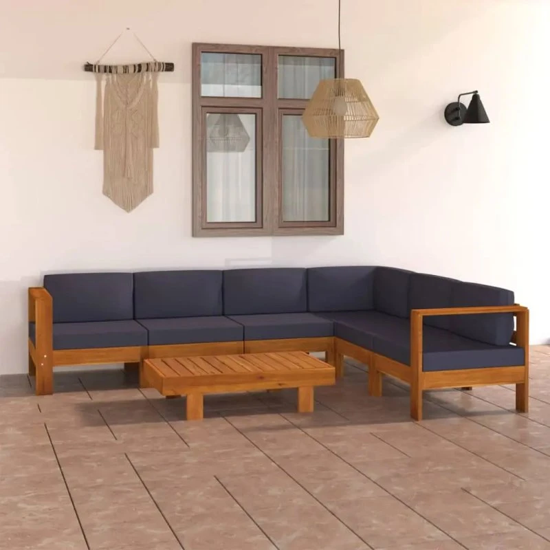 vidaXL 7-tlg. Garten-Lounge-Set Akazienholz dunkelgrau