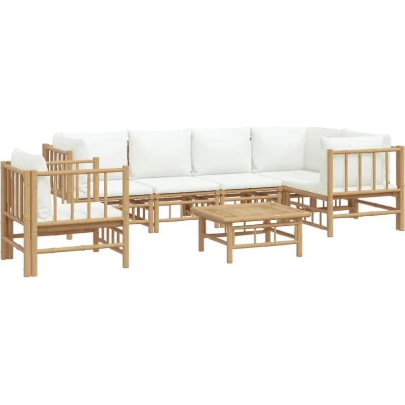 Bambus-Garten-Lounge-Set 7-tlg. cremeweiß