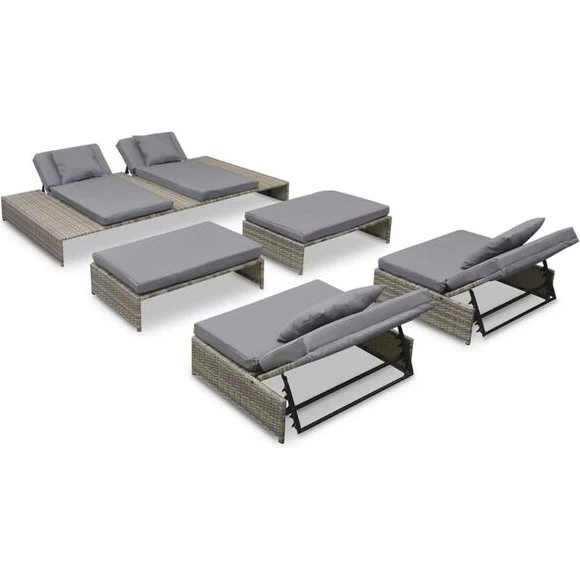 vidaXL 5-teilig Garten-Lounge-Set Poly Rattan Grau