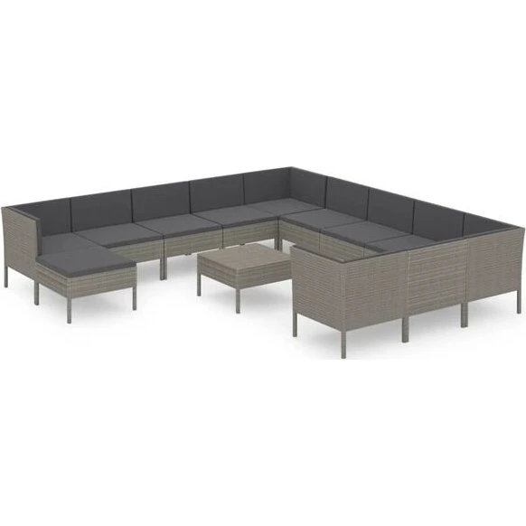 vidaXL 13-tlg. Garten-Lounge-Set Poly Rattan Grau