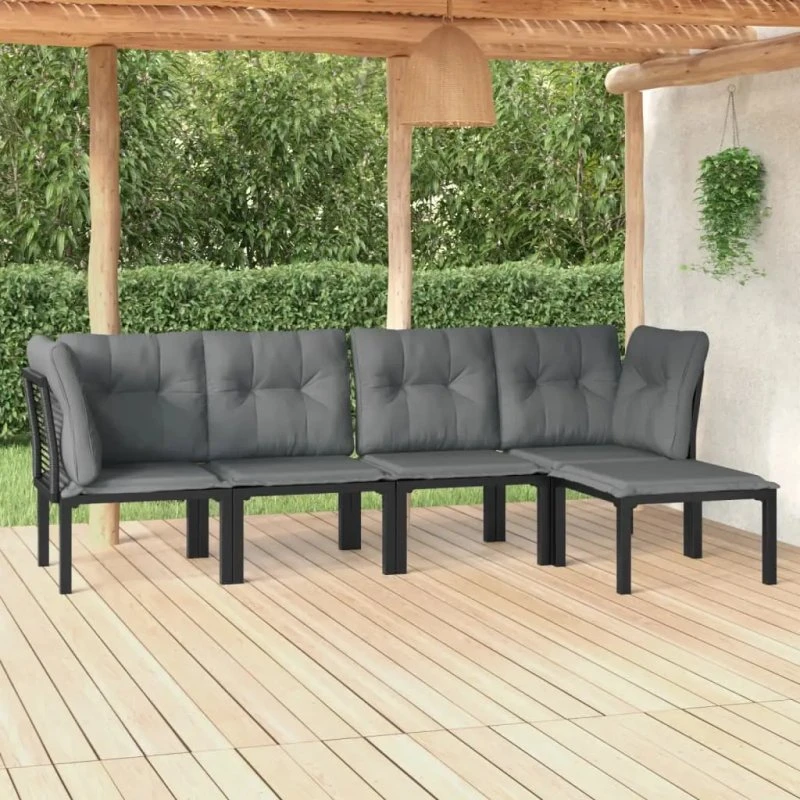vidaXL 5-tlg. Garten-Lounge-Set Schwarz/Grau Poly Rattan 3187749