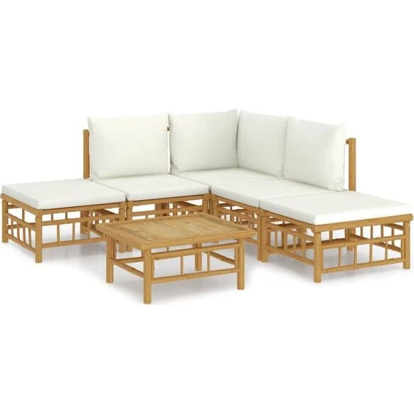 Bambus-Garten-Lounge-Set 6-tlg. cremeweiß