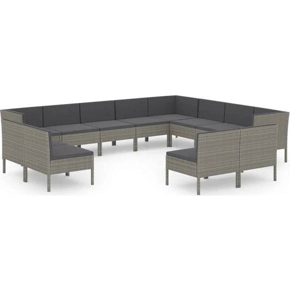 vidaXL 12-tlg. Garten-Lounge-Set Poly Rattan Grau